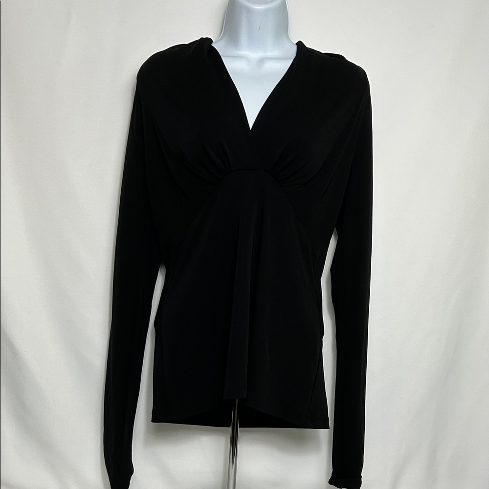 Karen Kane Black Long Sleeve Blouse Women’s Size Large V Neck Stretch Fabric Top